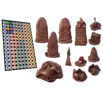 TerrainCrate Battlefield Objectives set showing standing stones, pyre, treasure, supplies and fantasy markers.
