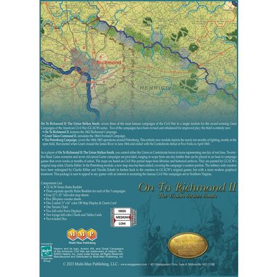 Back cover with Richmond campaign map detail, game description, component list, and GCACW series branding.