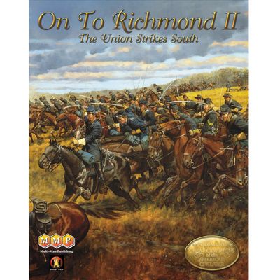 On To Richmond II box front showing Union cavalry charging across a Civil War battlefield.