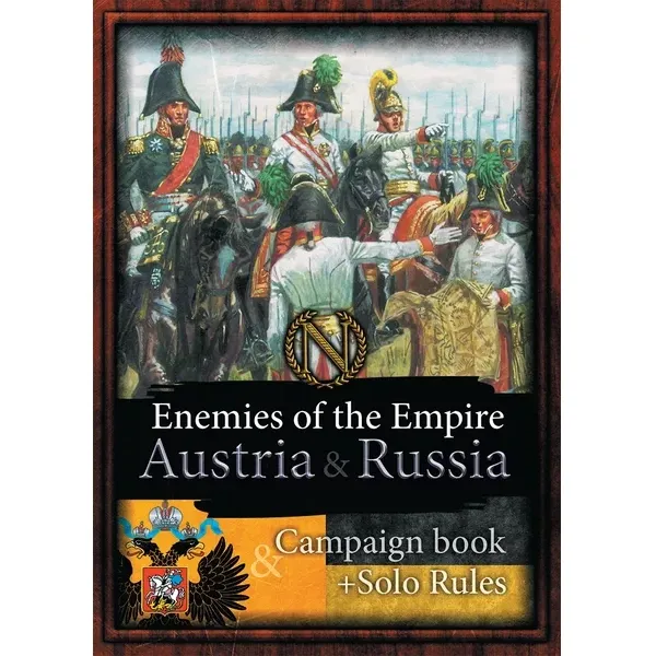 Napoleon Saga: Enemies of the Empire – Austria &amp; Russia expansion cover with Napoleonic commanders and troops.