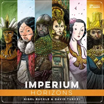 Imperium: Horizons box front with illustrated leaders from different civilizations.
