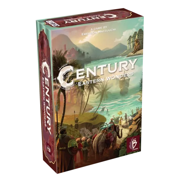 Century: Eastern Wonders box front with coastal trading scene and sailing ships.