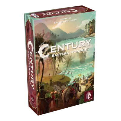 Century: Eastern Wonders box front with coastal trading scene and sailing ships.