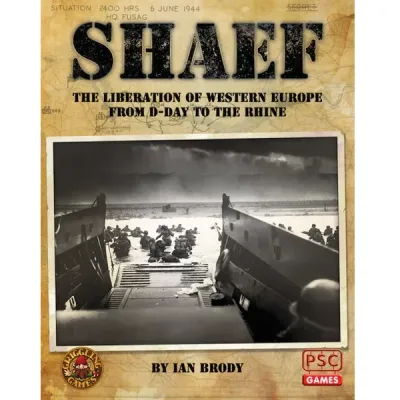 SHAEF WWII wargame cover with Allied troops landing on a D-Day beach.