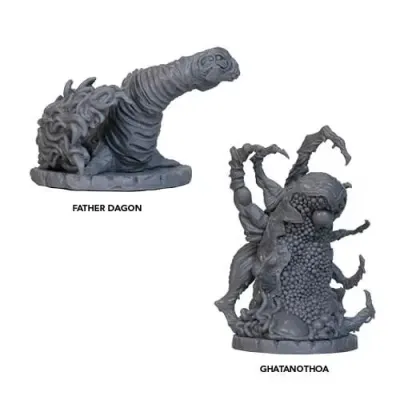 Father Dagon and Ghatanothoa grey miniatures for Cthulhu Wars Great Old One Pack 2.