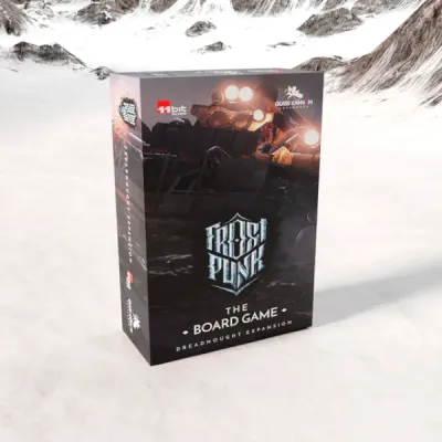 Frostpunk: The Board Game – Dreadnought Miniature Frostpunk The Board Game Dreadnought Expansion box front shown against a snowy background.