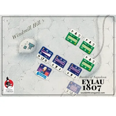 Game map and counters for Battles of Napoleon: Eylau 1807, showing units near Windmill Hill.