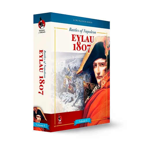 Box cover for Battles of Napoleon: Eylau 1807, showing Napoleon and a winter battlefield scene.
