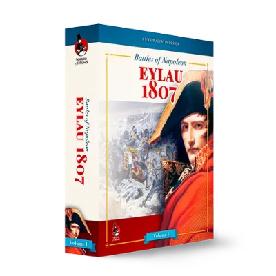 Box cover for Battles of Napoleon: Eylau 1807, showing Napoleon and a winter battlefield scene.