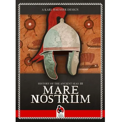 Box cover for History of the Ancient Seas III: Mare Nostrum, showing an ancient helmet and ships.