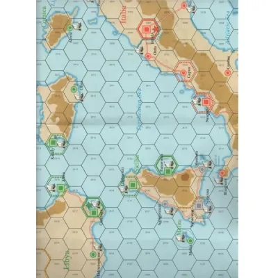 Strategy &amp; Tactics #336: First Punic War game map showing Sicily, southern Italy, North Africa, and sea routes.