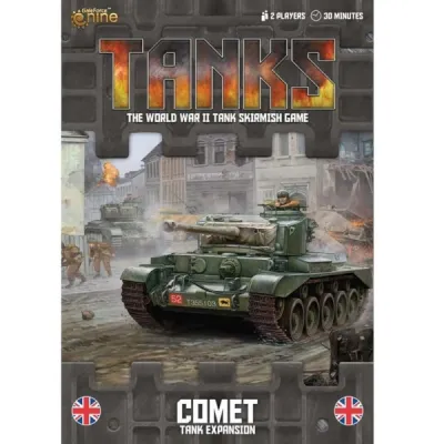 TANKS Comet Tank Expansion with a British Comet tank advancing through a ruined town.