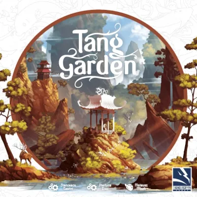 Tang Garden box front with mountain garden and pavilion artwork.