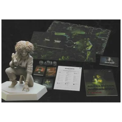 The Ministry expansion miniature with cards, tiles, and character sheet in the background.
