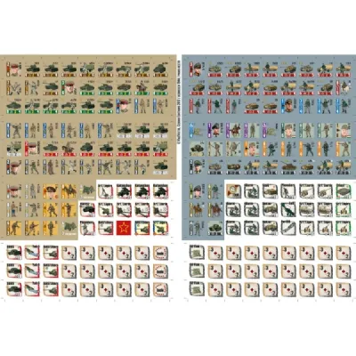 Counter sheets for Debrecen 1944, showing Soviet, German, Hungarian, vehicle, infantry, and marker counters.