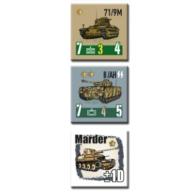 Counter samples for Kiev 1943, showing Soviet and German tanks and a Marder support marker.
