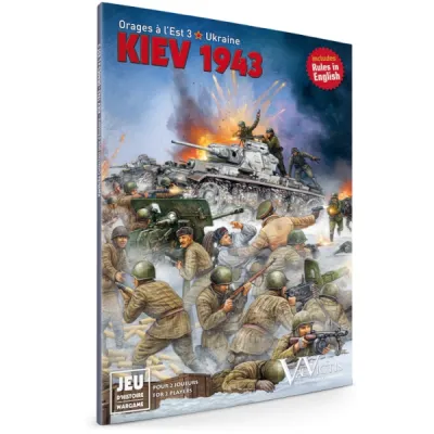 Kiev 1943: Storms in the East 3 – Ukraine Box cover of Kiev 1943, showing Soviet infantry advancing with tanks through a snowy battlefield.