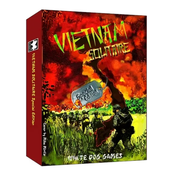 Vietnam Solitaire Special Edition box cover with soldiers, explosion, and map of Vietnam in vivid red and green.