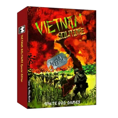 Vietnam Solitaire Special Edition box cover with soldiers, explosion, and map of Vietnam in vivid red and green.