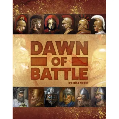 Box cover for Dawn of Battle, showing rows of ancient and medieval warrior helmets around the title.