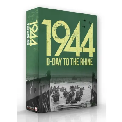 Box cover for 1944: D-Day to the Rhine, showing Allied troops landing on a Normandy beach.
