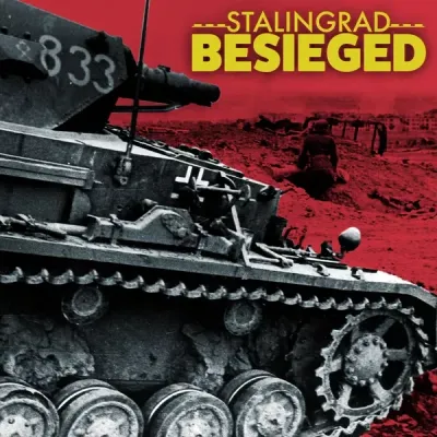 Box cover for Stalingrad Besieged, showing a German tank against a red Stalingrad battlefield.