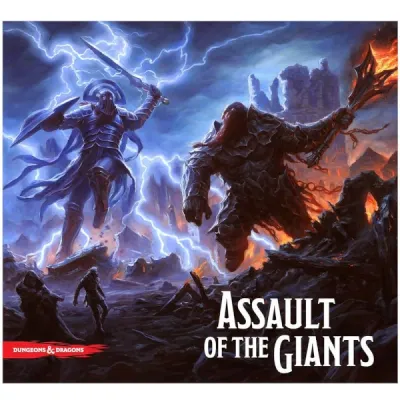 Dungeons &amp; Dragons: Assault of the Giants box front with storm giant and fire giant artwork.