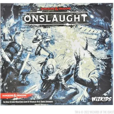 Dungeons &amp; Dragons: Onslaught Core Set box front with adventurers fighting a dragon.