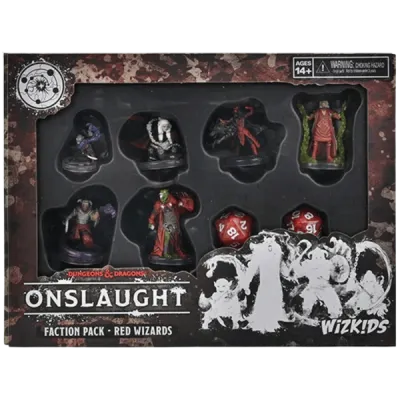 Dungeons &amp; Dragons: Onslaught Red Wizards Faction Pack box with miniatures and faction dice.