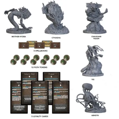 Great Old One Pack 1 miniatures, loyalty cards, spellbooks and Filth tokens for Cthulhu Wars.