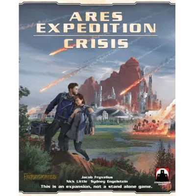 Terraforming Mars Ares Expedition Crisis box front showing meteors striking a terraformed Mars city.