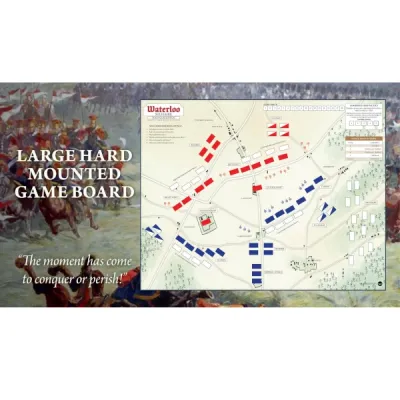 Waterloo Solitaire mounted game board showing Allied and French positions around the Waterloo battlefield.