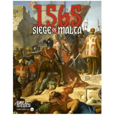 Box cover for 1565: Siege of Malta, showing Knights of Malta defending a fortress during the siege.