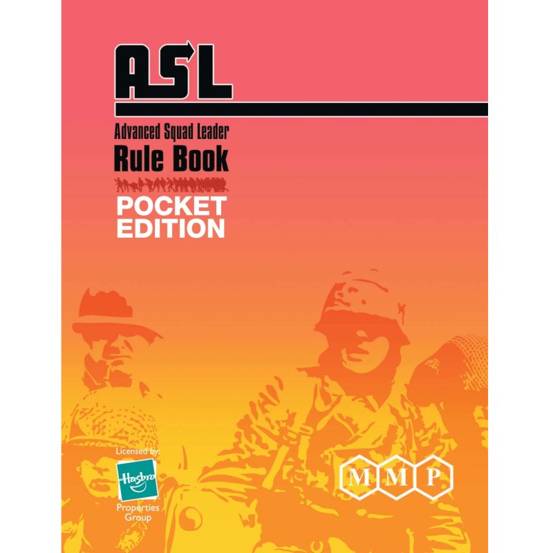 ASL Advanced Squad Leader Rule Book Pocket Edition cover with orange-red soldier artwork.