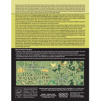 Back cover showing product description, included scenarios, mapboards, counters, and sample ASL map art.