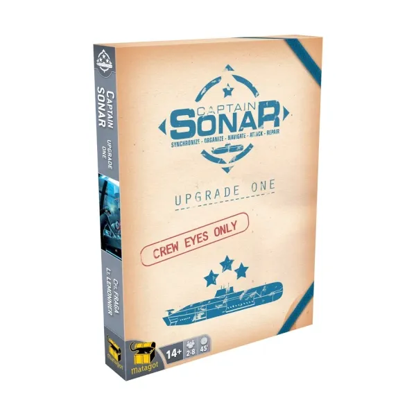 Captain Sonar: Upgrade One expansion box front with crew eyes only dossier design.