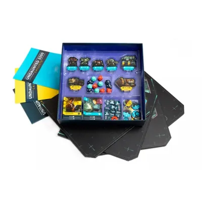 Undaunted 2200: Callisto box insert with cards, dice, tokens, boards and rulebooks.