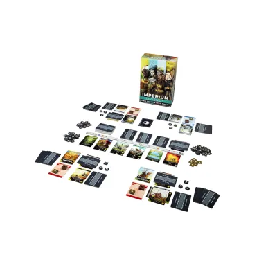 Imperium: Legends market row, card decks, tokens and game area.