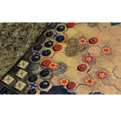Iron, Blood, Snow &amp; Mud map close-up with Axis and Soviet counters.