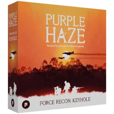 Purple Haze: Force Recon – Keyhole expansion box cover with orange jungle sunset and patrol silhouettes.