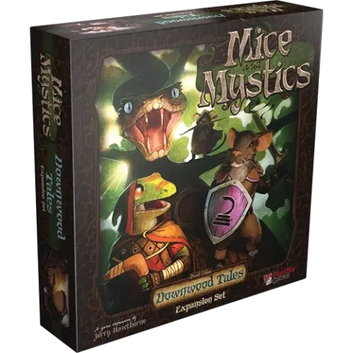 Mice and Mystics: Downwood Tales expansion box with mice, gecko and snake artwork.