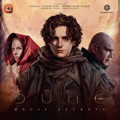 Dune: House Secrets box front with Paul Atreides, Lady Jessica and Baron Harkonnen artwork.