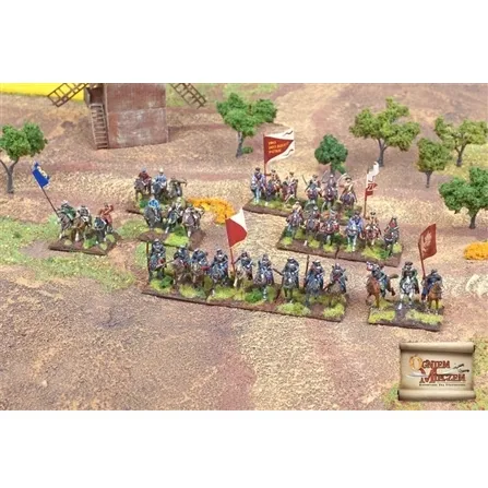 Polish Skirmish Set miniatures for By Fire and Sword with cavalry, infantry and banners.