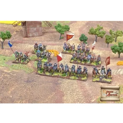 Polish Skirmish Set miniatures for By Fire and Sword with cavalry, infantry and banners.