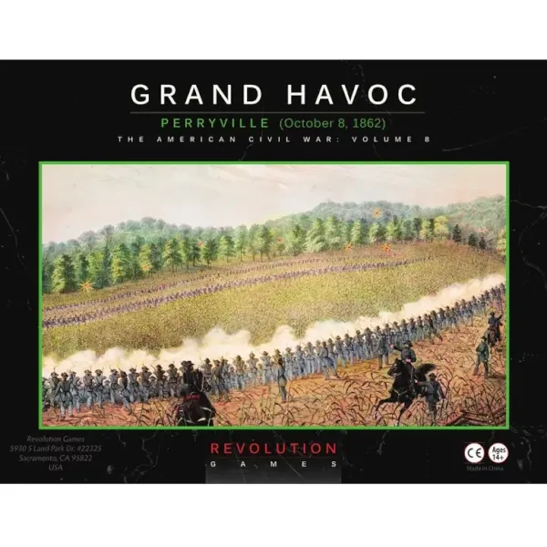Grand Havoc: Perryville Civil War wargame cover with infantry lines firing across a battlefield.