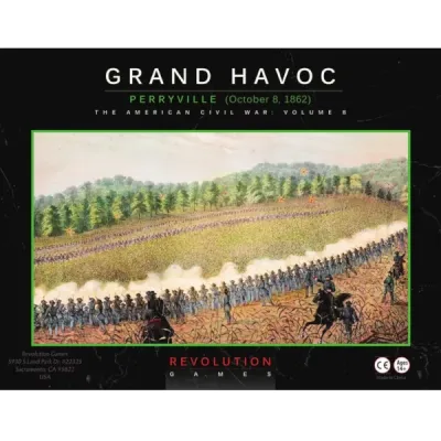 Grand Havoc: Perryville Civil War wargame cover with infantry lines firing across a battlefield.