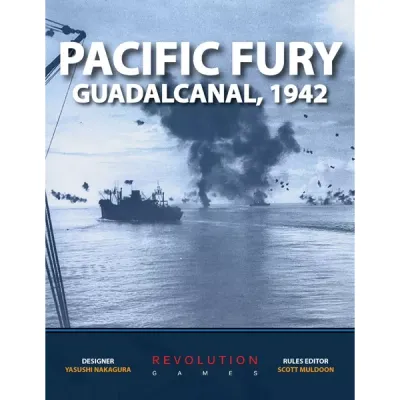 Pacific Fury: Guadalcanal, 1942 naval wargame cover with ships and explosions off Guadalcanal.
