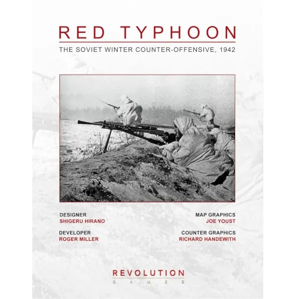 Red Typhoon WWII Eastern Front wargame cover with Soviet soldiers in winter combat positions.