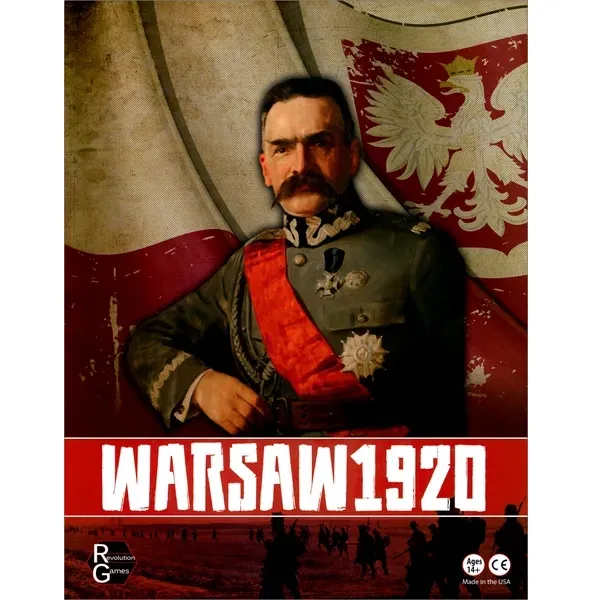 Warsaw 1920 Polish-Soviet War wargame box with Józef Piłsudski portrait and Polish eagle artwork.