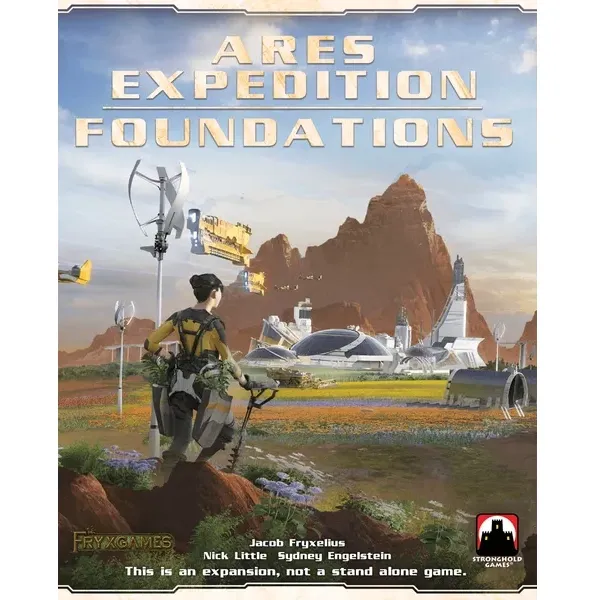 Terraforming Mars: Ares Expedition – Foundations box front with futuristic Mars infrastructure and landscape.